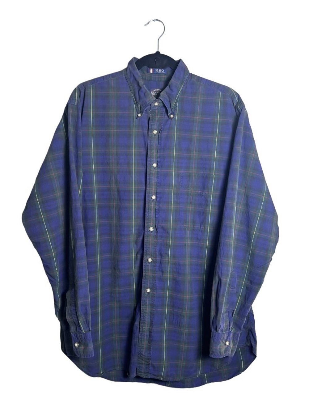 Kenneth Gordon‎ New Orleans Plaid Shirt 90s Large Flawed